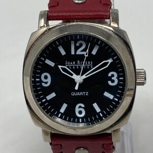 Joan Rivers Classics Watch Women 40mm Silver Tone Black Dial New Battery 8.75"